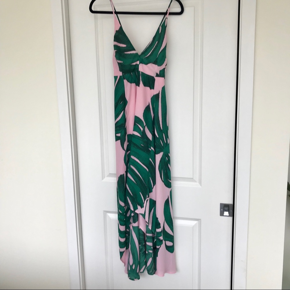 Express pink and green palm print dress